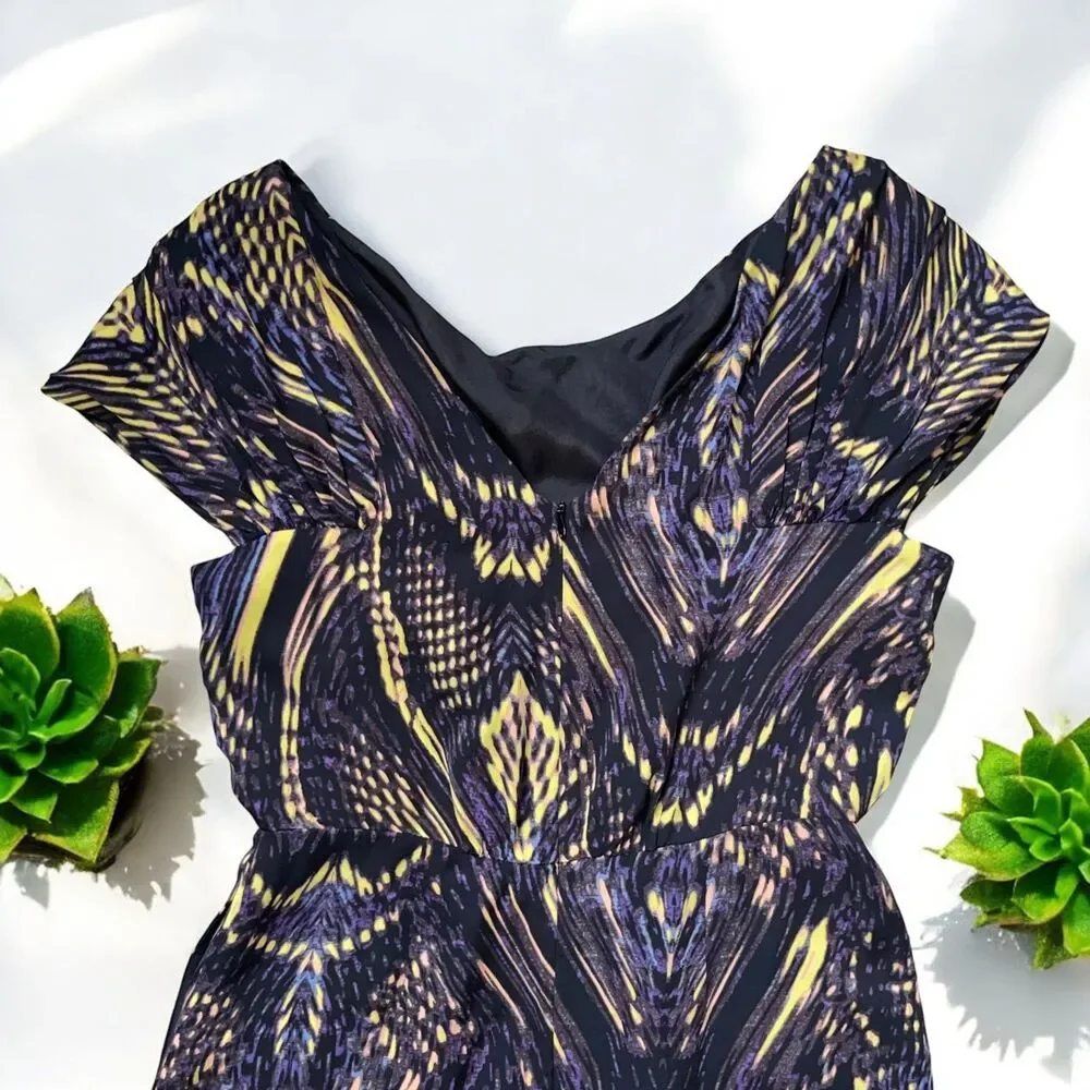 Cynthia Steffe 100% Silk Cap Sleeve Dress in Abstract Butterfly Print